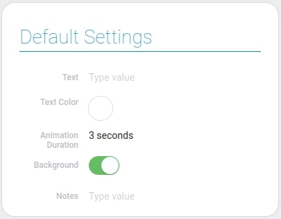 Default settings of the fire works node