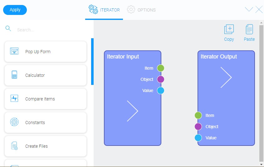 Settings of iterator node
