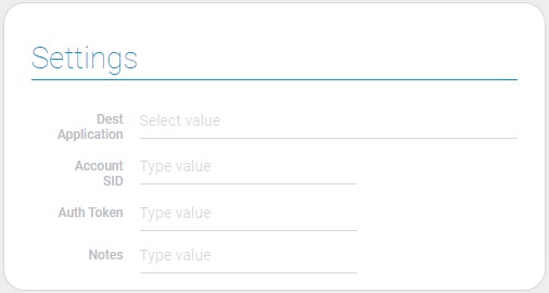 Settings of twilio SMS node