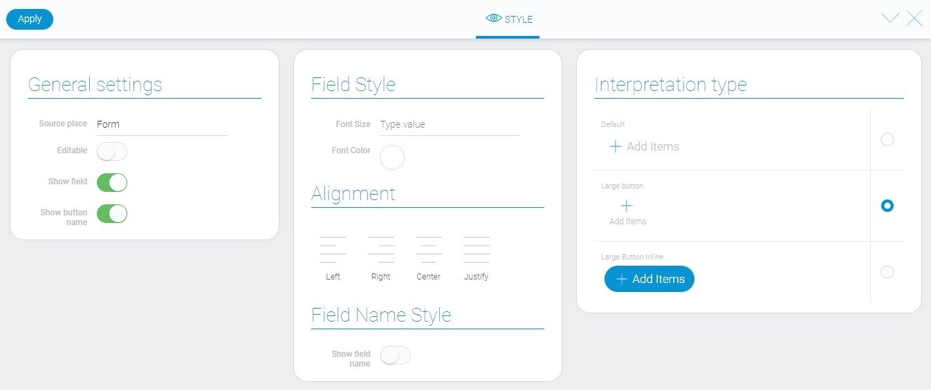 Style of add items element