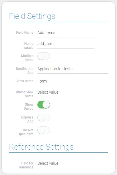 Settings of add items field
