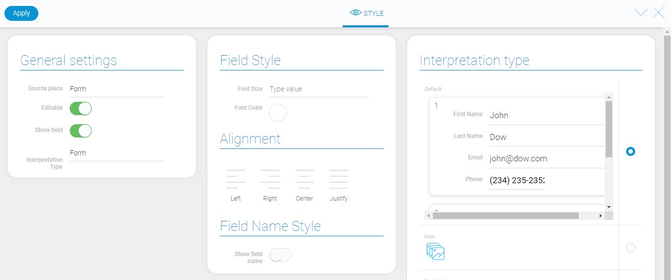 Style of cards element