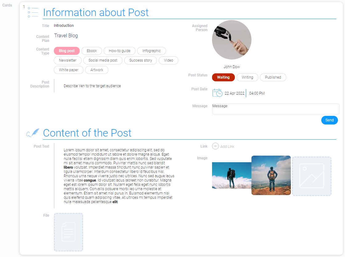 Example of displaying items in cards