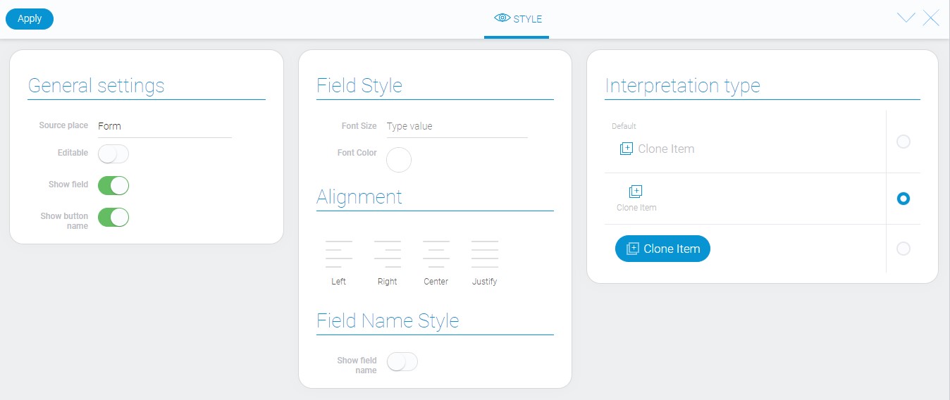 Style of clone item element