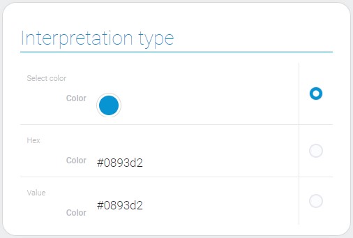 Types of the color interpretation