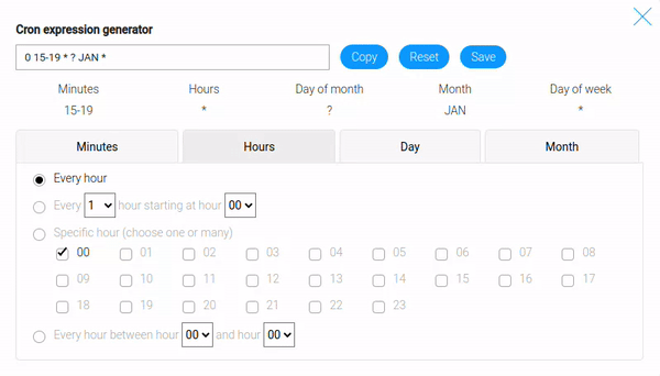 Options of hours tab