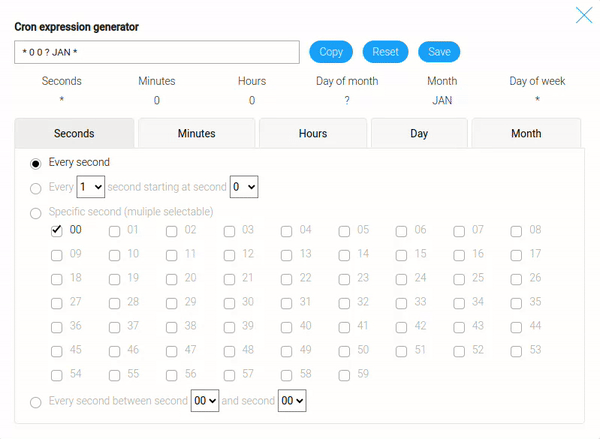 Options of seconds tab