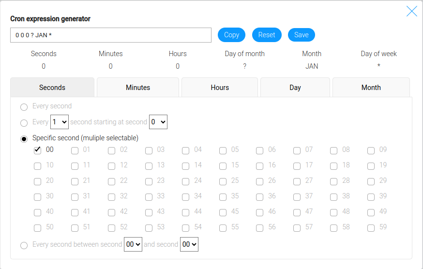 Cron picker with a seconds tab