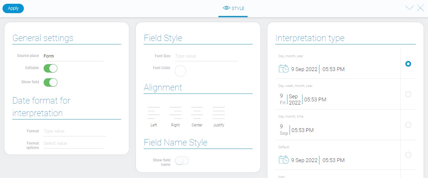 Style of the date element