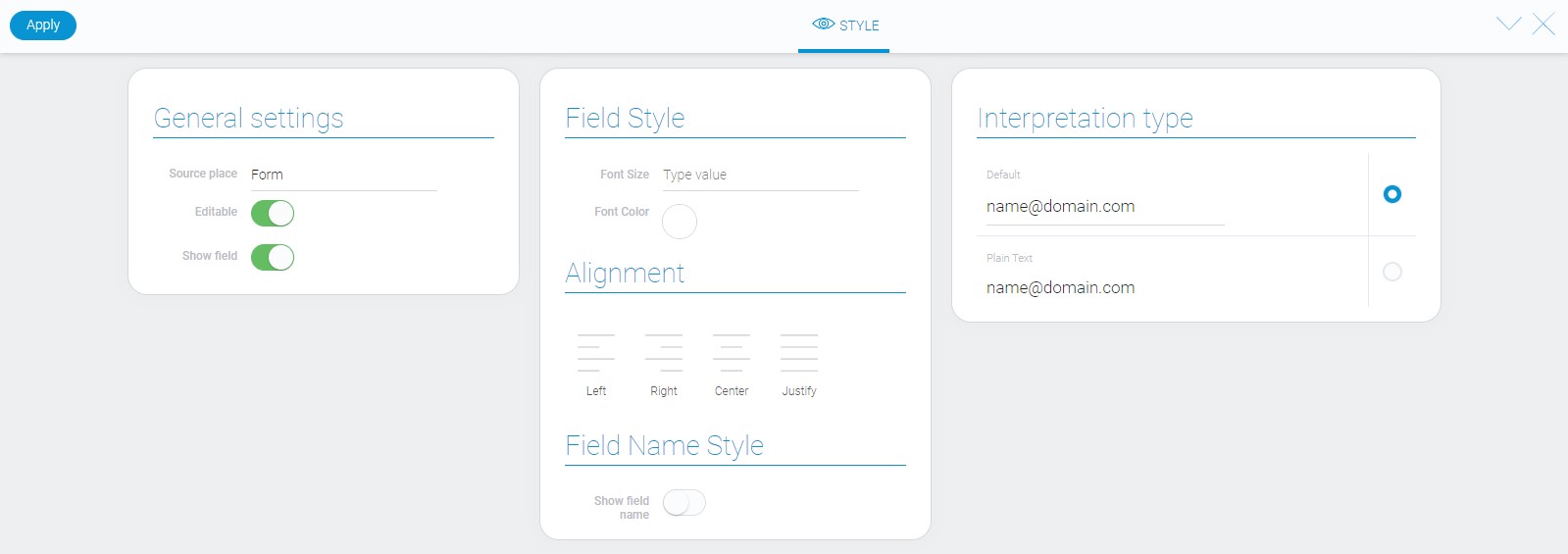 Style of the email element