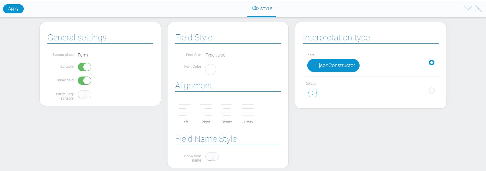 Style of JSON constructor element