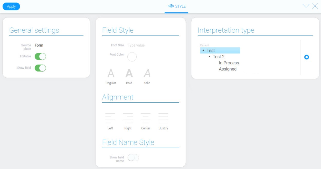 Style settings of nested filter element
