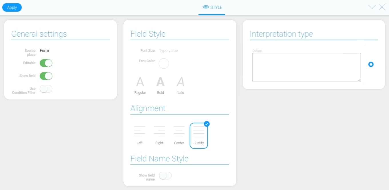 Style settings of the text area element