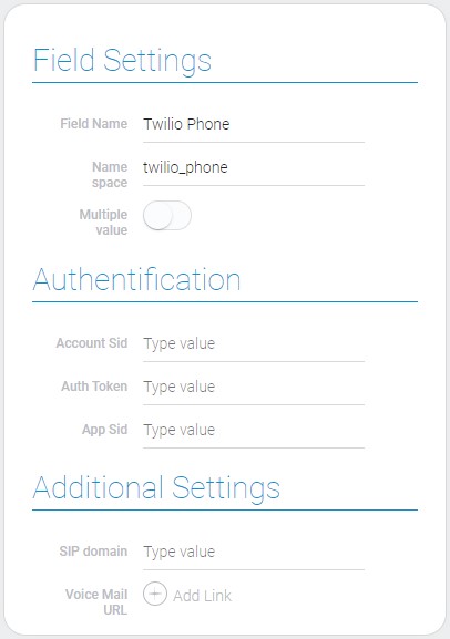 Three groups of twilio phone settings