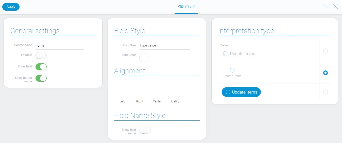 Style of update items element