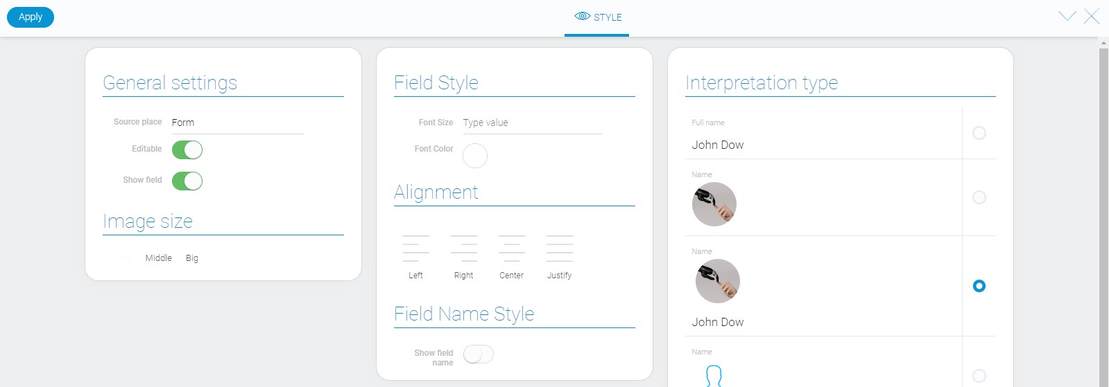 Style of user element