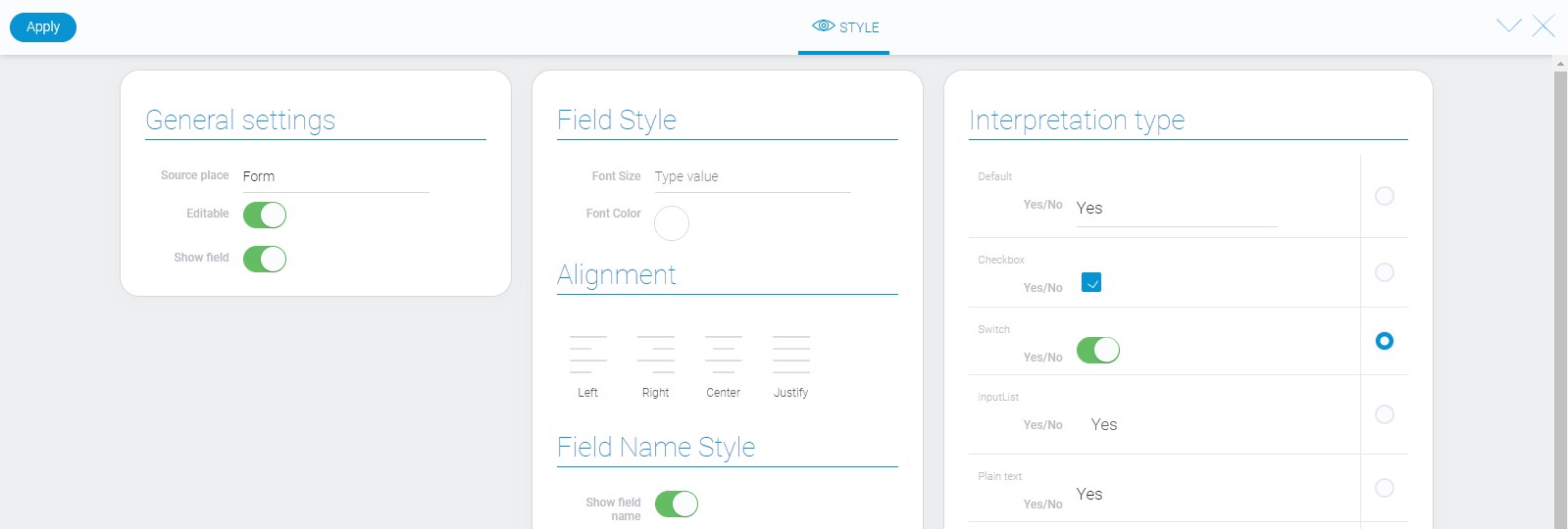 Style of yes/no element