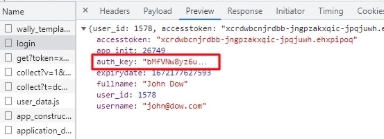 Login request preview