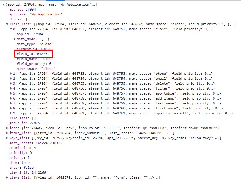 Example of getting field ID from field list